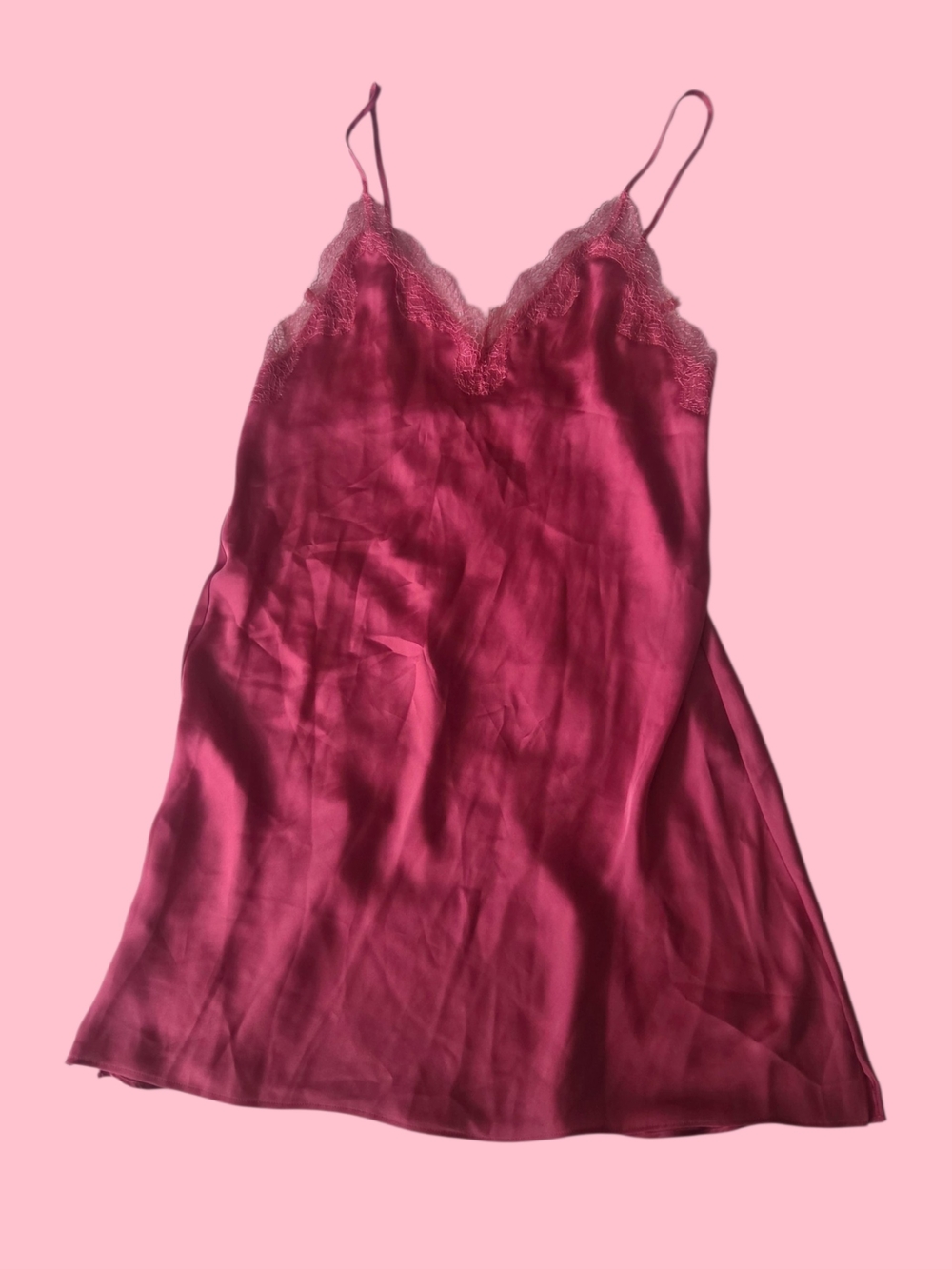 Victoria's Secret Hot Pink Satin Lace-Trim Slip